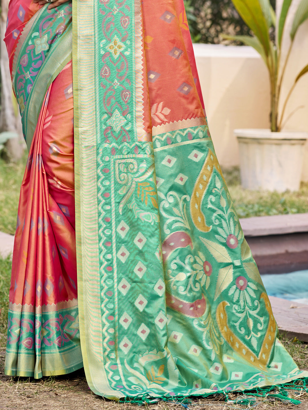 Sutriti Orange Pochampalli Silk Saree | Elegant Traditional Wedding & Festive Wear Saree