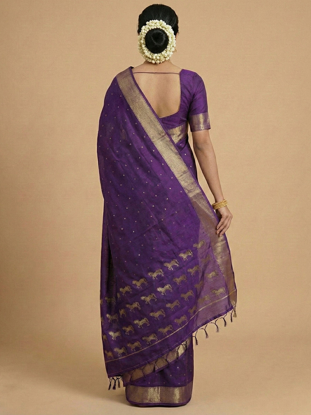 Sutriti Majestic Purple Soft Silk Saree | Violet Zari Saree with Horse Pattern