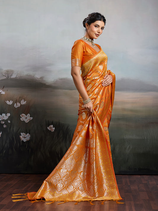 Sutriti Women Woven Kanjivaram Silk Saree with Blouse Piece | Traditional Elephant Motif Wedding Festive PSofty Wear