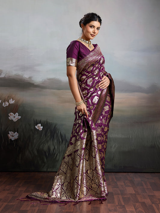 Sutriti Women Woven Kanjivaram Silk Saree with Blouse Piece | Traditional Elephant Motif Wedding Festive PSofty Wear