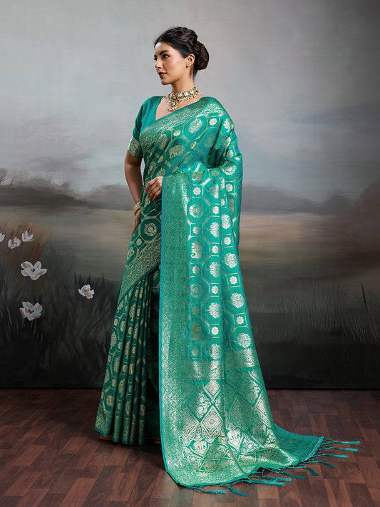 Sutriti Women Woven Kanjivaram Silk Saree with Blouse Piece | Traditional Elephant Motif Wedding Festive PSofty Wear