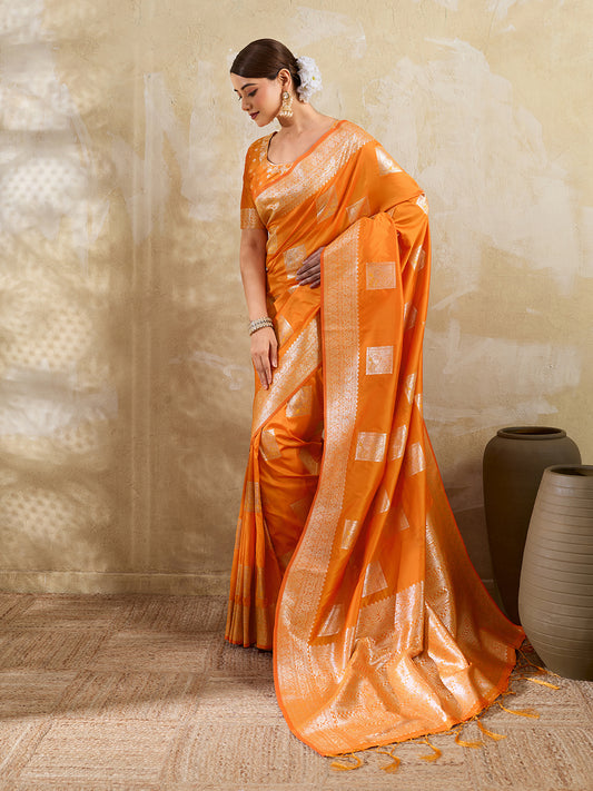 Sutriti Orange Banarasi Soft Silk Saree for Women Festive Wedding PSofty Wear Ethnic Saree