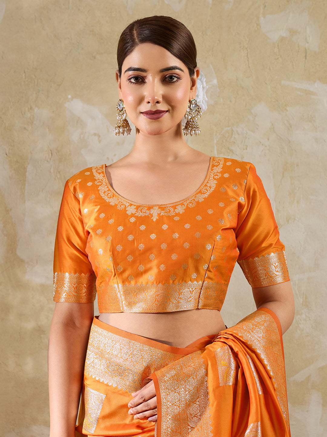 Sutriti Orange Banarasi Soft Silk Saree for Women Festive Wedding PSofty Wear Ethnic Saree