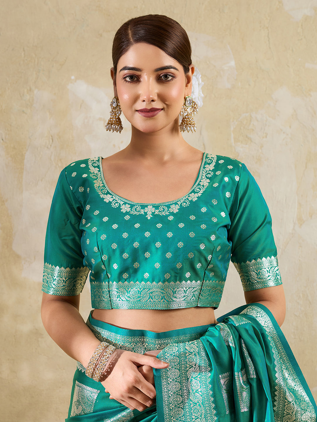 Sutriti Teal Banarasi Soft Silk Saree for Women Festive Wedding PSofty Wear Ethnic Saree