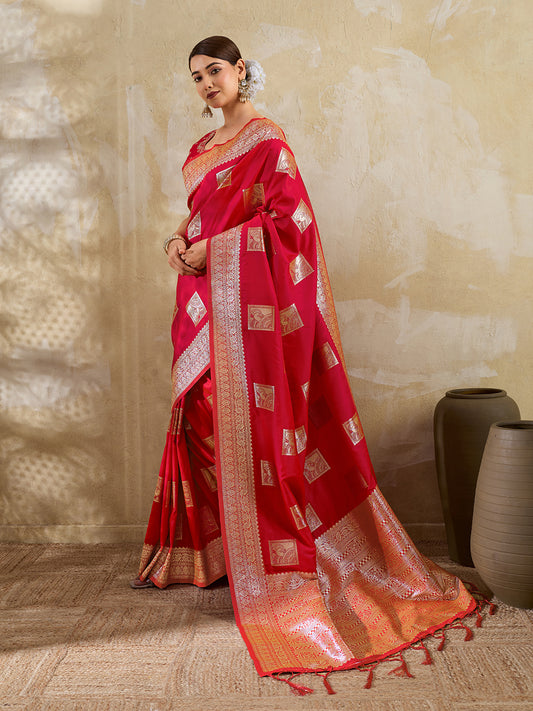 Sutriti Red Banarasi Soft Silk Saree for Women Festive Wedding PSofty Wear Ethnic Saree