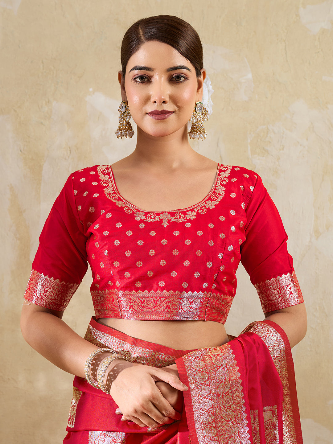 Sutriti Red Banarasi Soft Silk Saree for Women Festive Wedding PSofty Wear Ethnic Saree