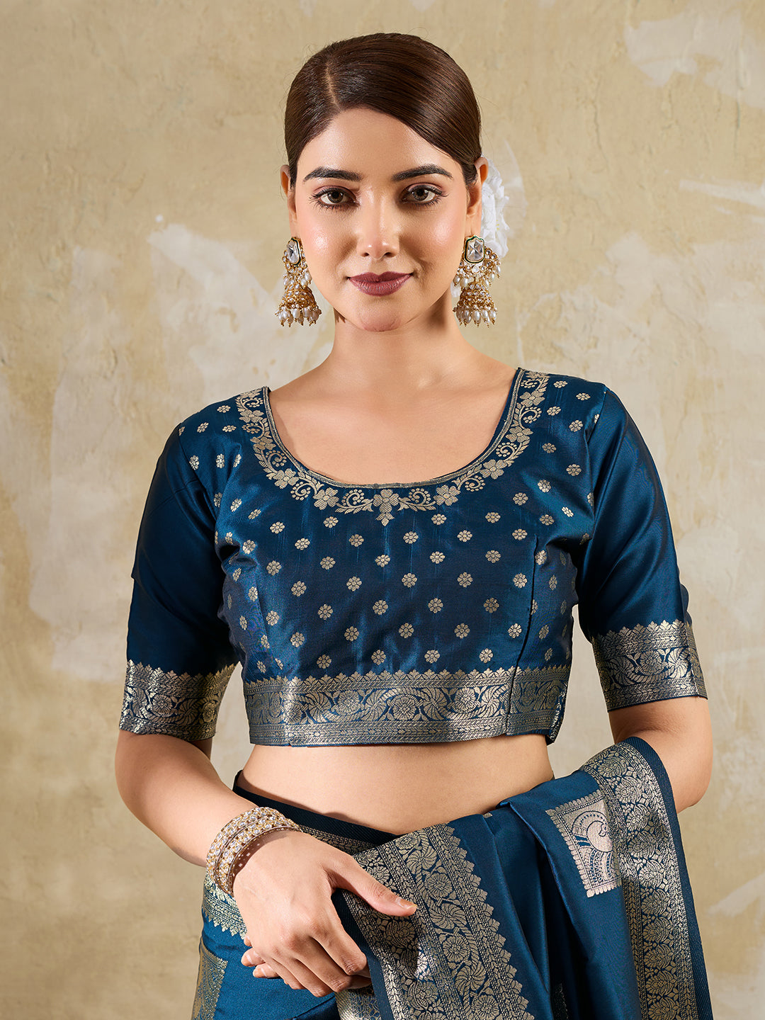 Sutriti Navy Blue Banarasi Soft Silk Saree for Women Festive Wedding PSofty Wear Ethnic Saree