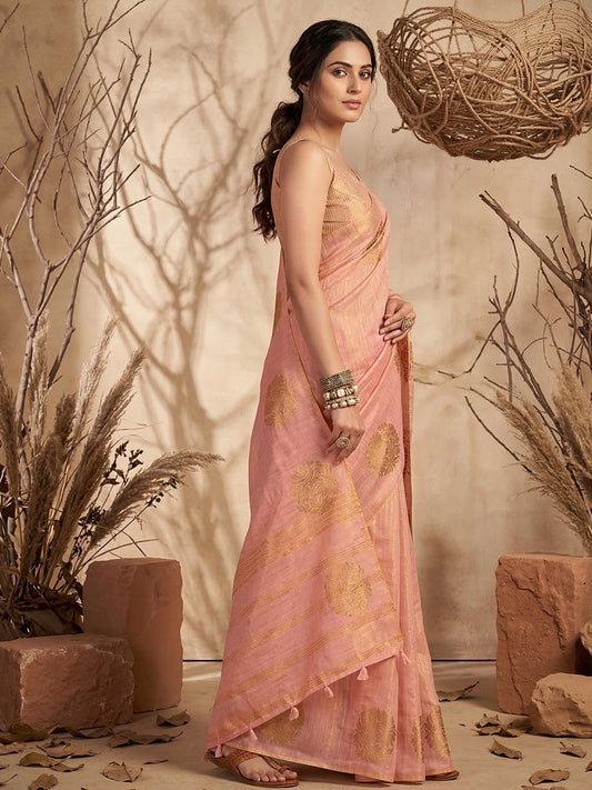 Sutriti Peach Tissue Silk Saree for Women Wedding Festive PSofty Ethnic Wear