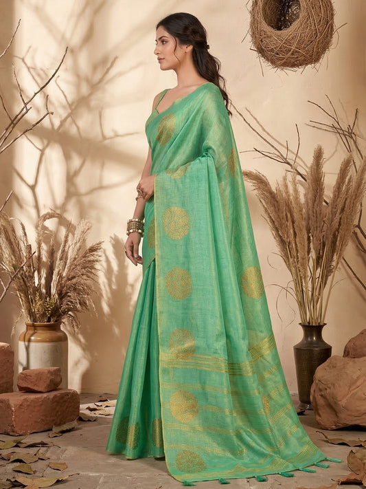 Sutriti Mint Green Tissue Silk Saree for Women Wedding Festive PSofty Ethnic Wear