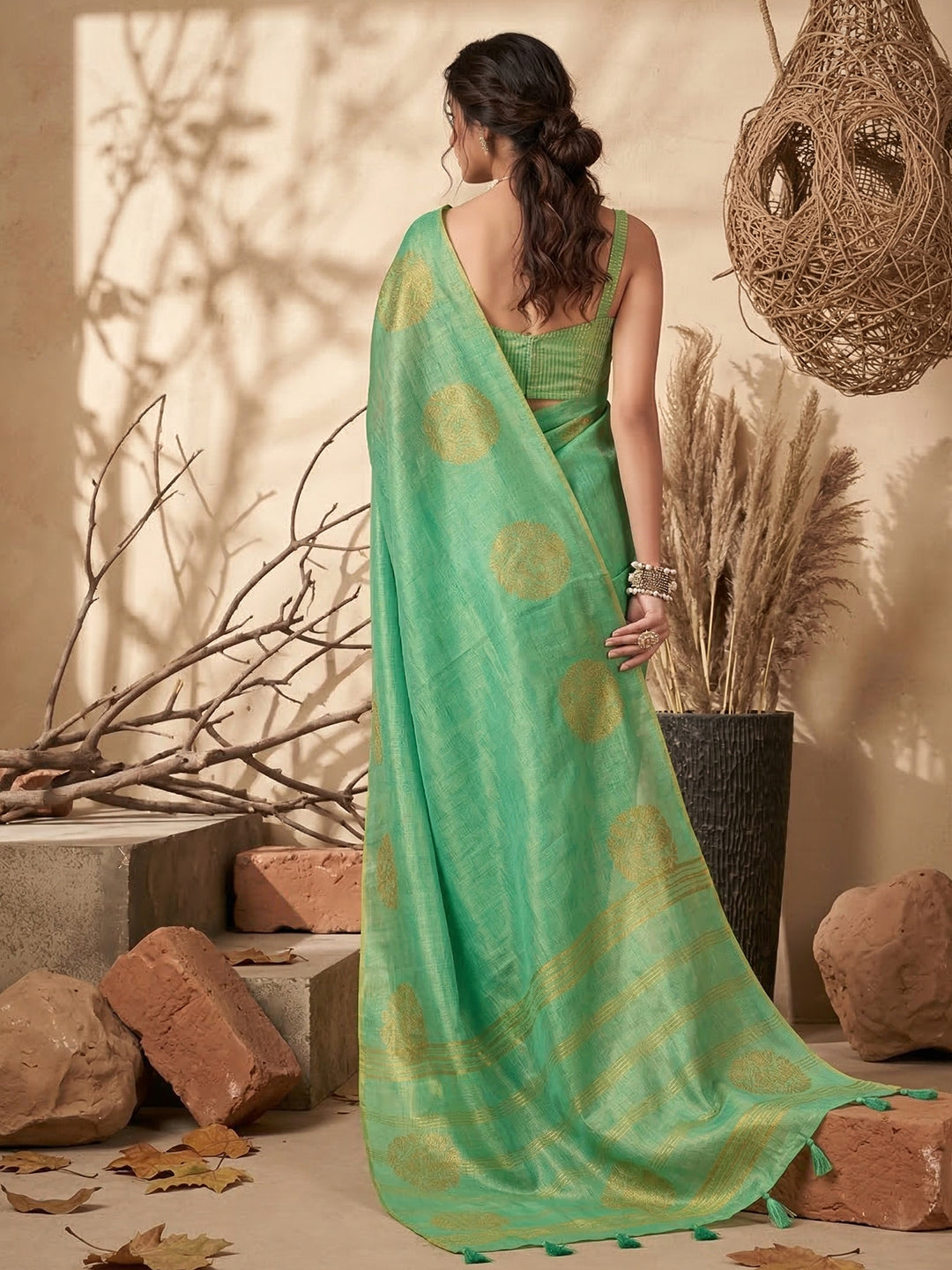 Sutriti Mint Green Tissue Silk Saree for Women Wedding Festive PSofty Ethnic Wear