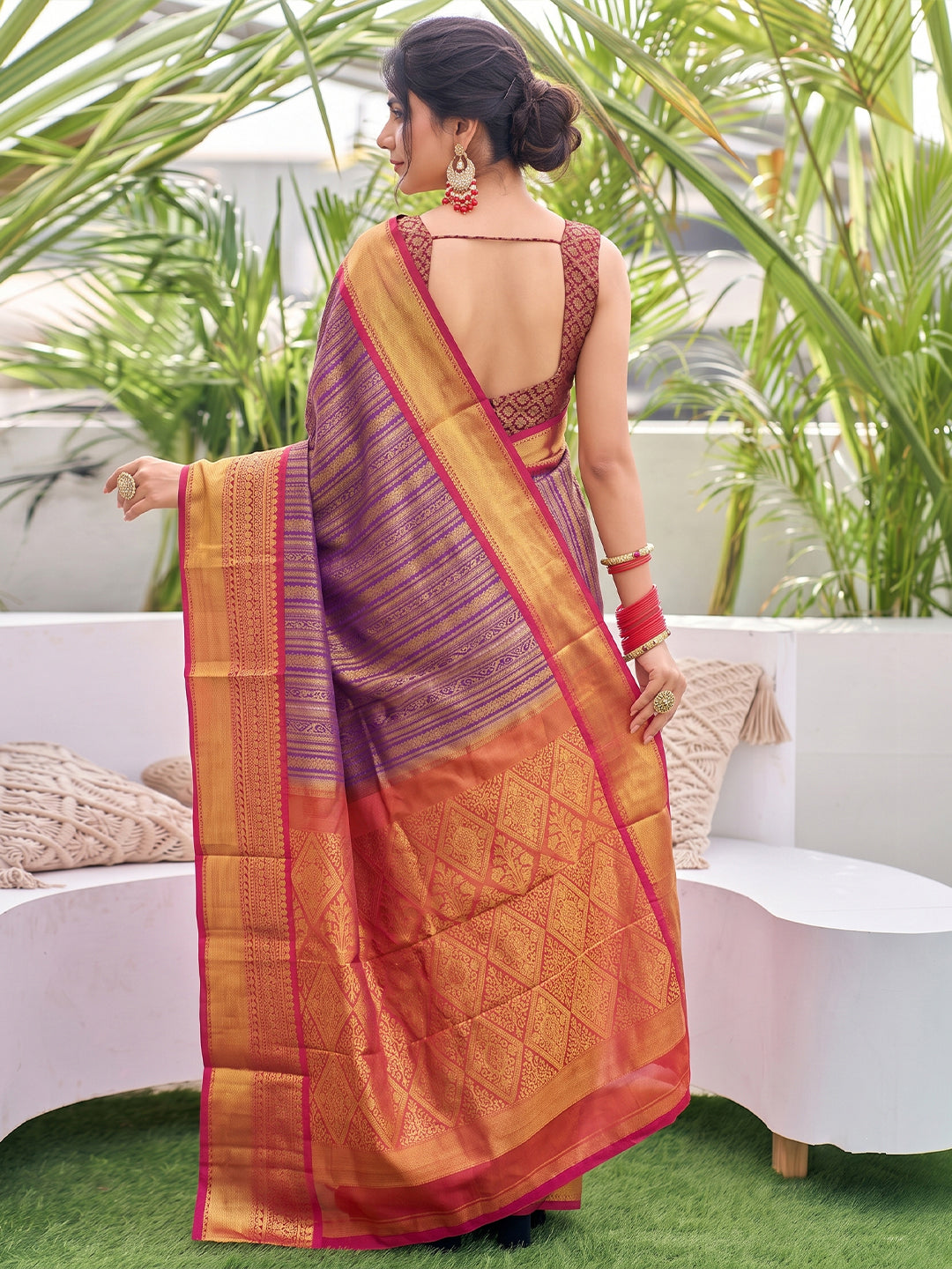 Sutriti Purple Kanjivaram Silk Saree for Women Traditional Festive Party Wedding Saree