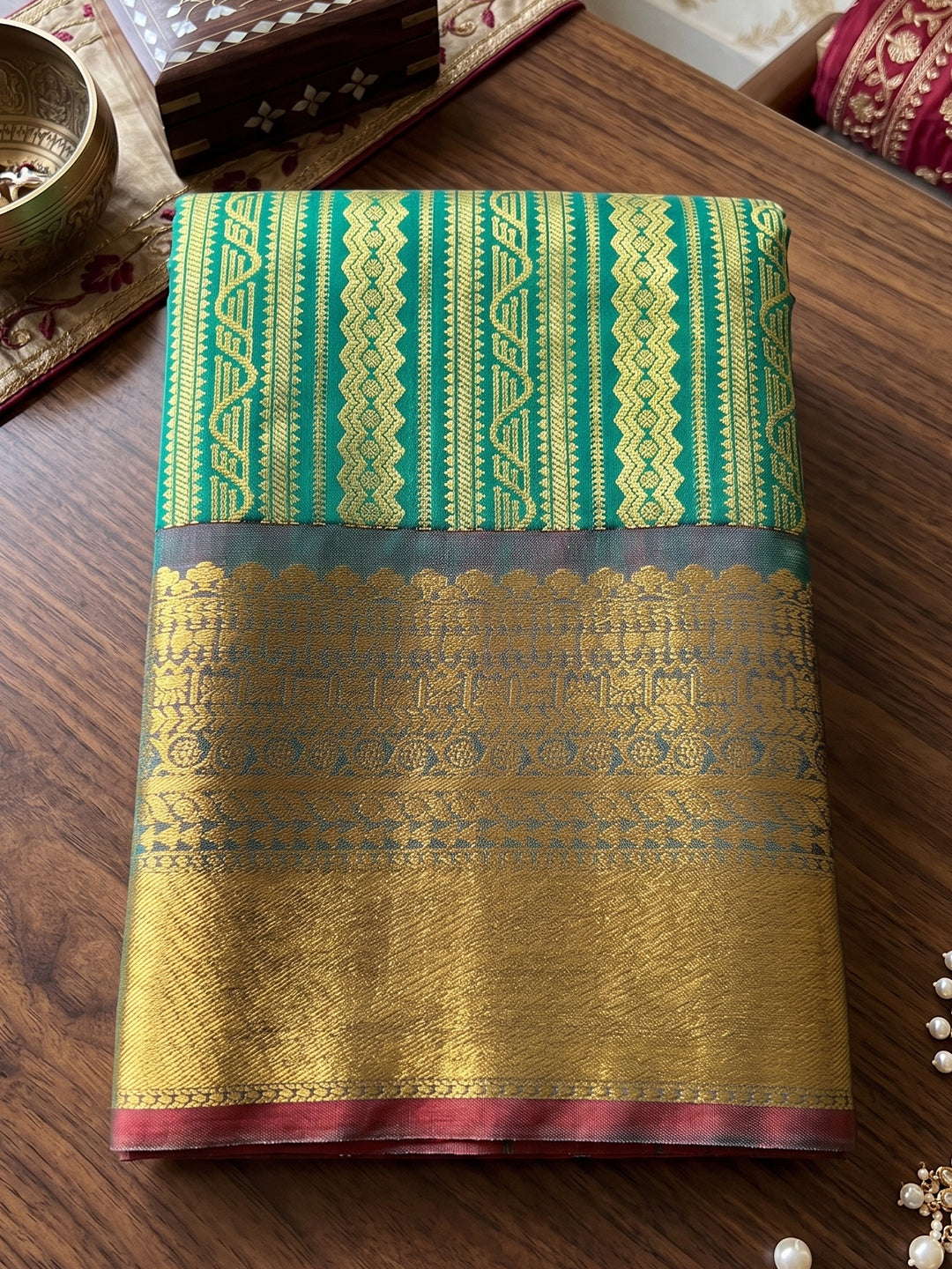 Sutriti Teal Green Kanjivaram Silk Saree for Women Festive Traditional Wedding Party Wear