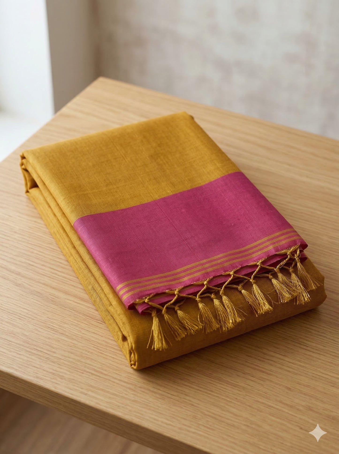 Sutriti Women Bright Yellow & Pink Solid Tissue Silk Saree with Zari Border