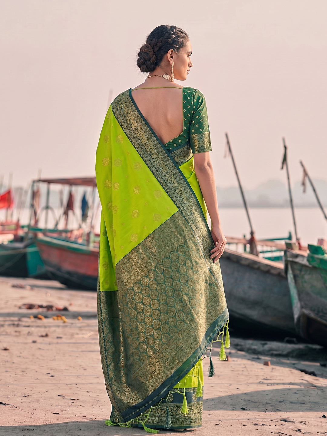 Sutriti Exclusive Mehendi Green Banarasi Silk Saree for Women Festive Wedding Wear