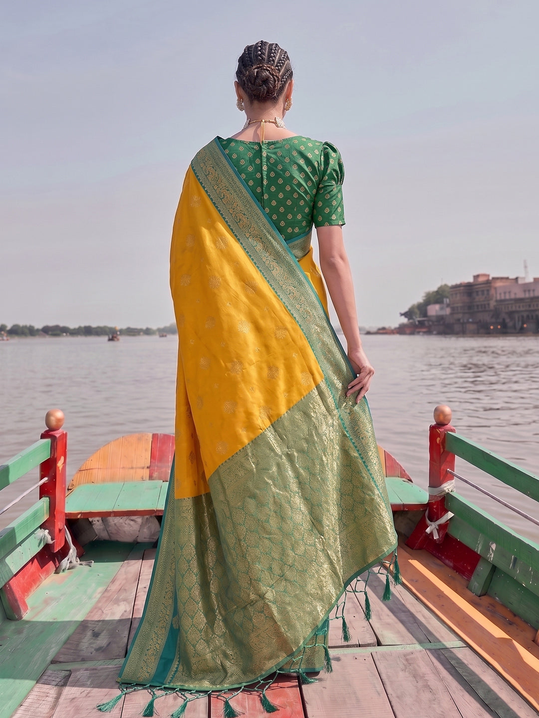 Sutriti Elegant Mustard Banarasi Silk Saree for Women Festive Wedding Party Wear