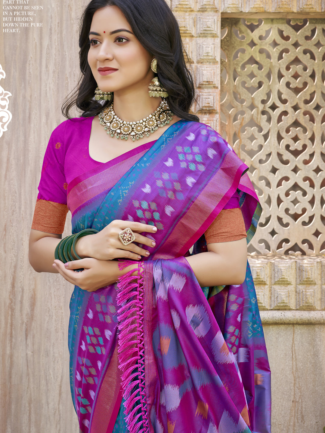 Sutriti Sea Green & Violet Pochampalli Soft Silk Saree with Traditional Ikat Woven Pallu – Perfect for Festive Celebrations & Wedding Occasions