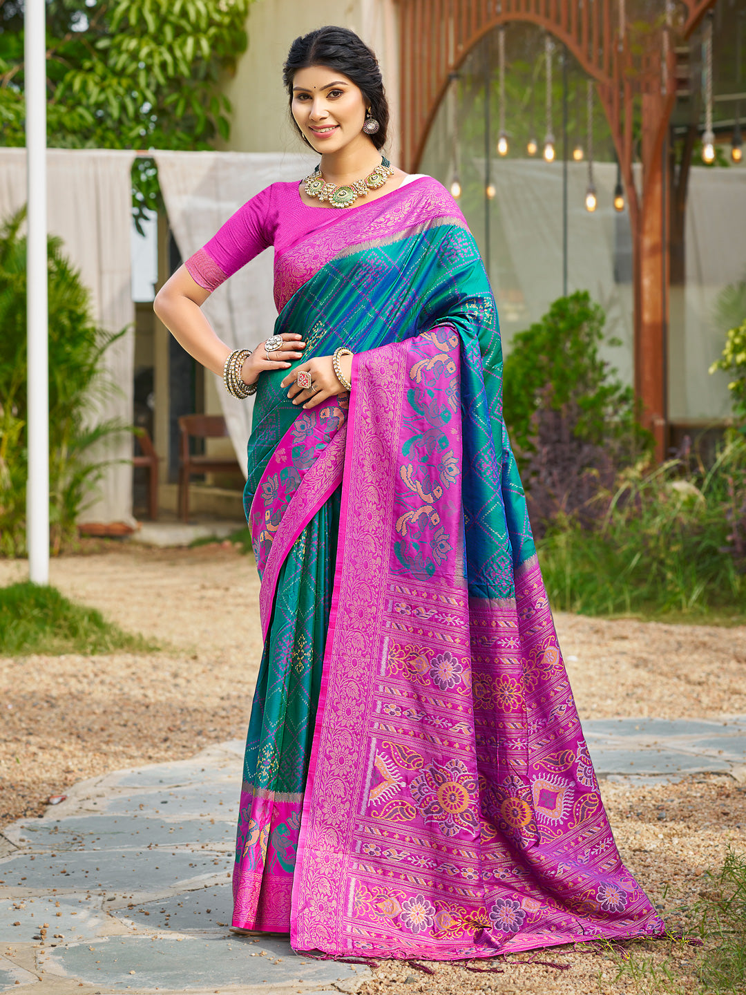 Sutriti Teal Blue Pochampalli Silk Saree for Women | Wedding & Festive Wear Saree