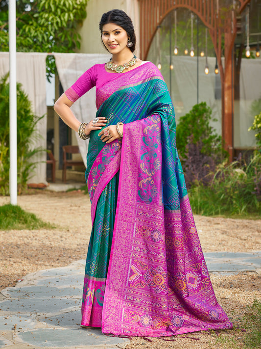 Sutriti Teal Blue Pochampalli Silk Saree for Women | Wedding & Festive Wear Saree
