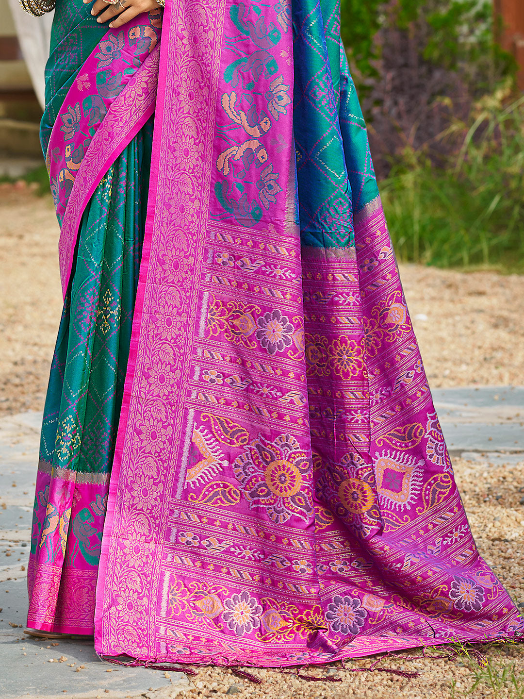 Sutriti Teal Blue Pochampalli Silk Saree for Women | Wedding & Festive Wear Saree
