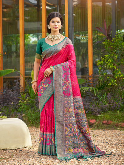 Sutriti Pink Pochampalli Silk Saree for Women | Wedding & Festive Wear Saree