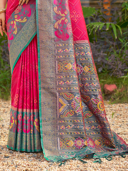 Sutriti Pink Pochampalli Silk Saree for Women | Wedding & Festive Wear Saree