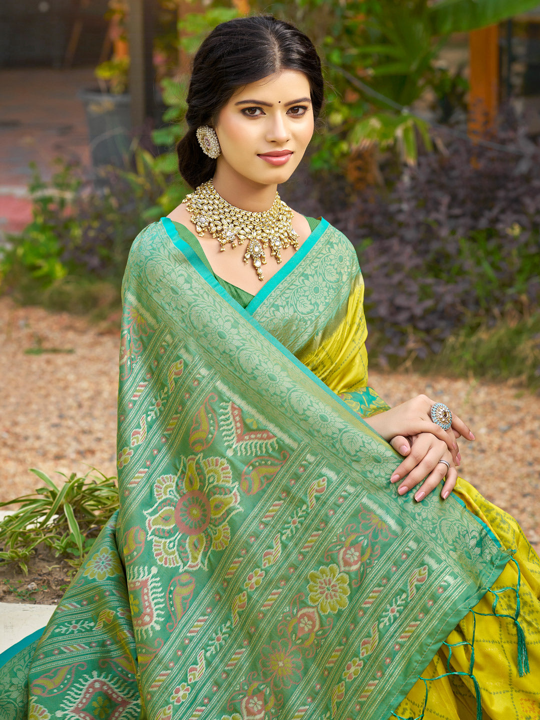 Sutriti Yellow Pochampalli Silk Saree for Women | Wedding & Festive Wear Saree