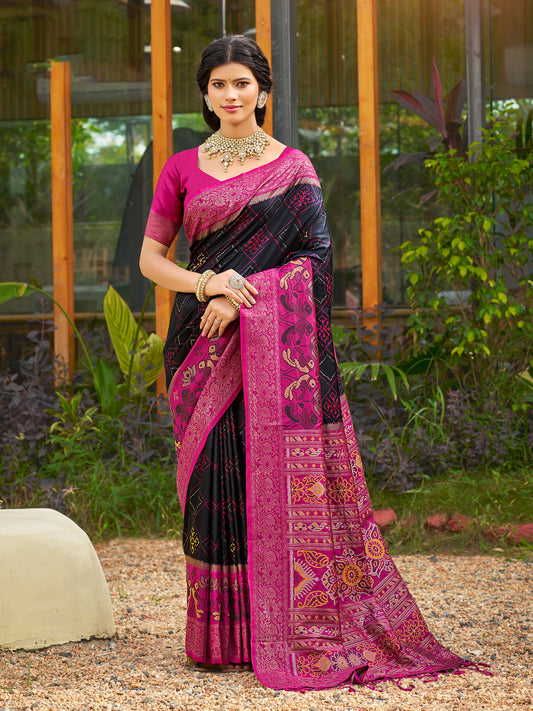 Sutriti Black Pochampalli Silk Saree for Women | Wedding & Festive Wear Saree