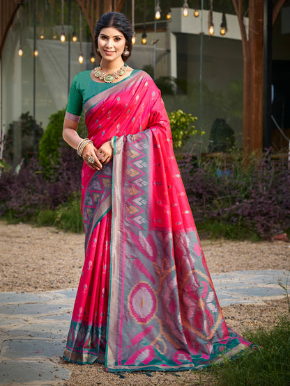 Sutriti Pink Pochampalli Silk Saree | Traditional Wedding & Festive Wear Saree