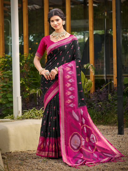 Sutriti Black Pochampalli Silk Saree | Traditional Wedding & Festive Wear Saree