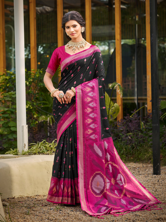 Sutriti Black Pochampalli Silk Saree | Traditional Wedding & Festive Wear Saree