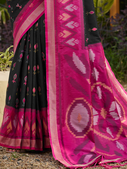 Sutriti Black Pochampalli Silk Saree | Traditional Wedding & Festive Wear Saree