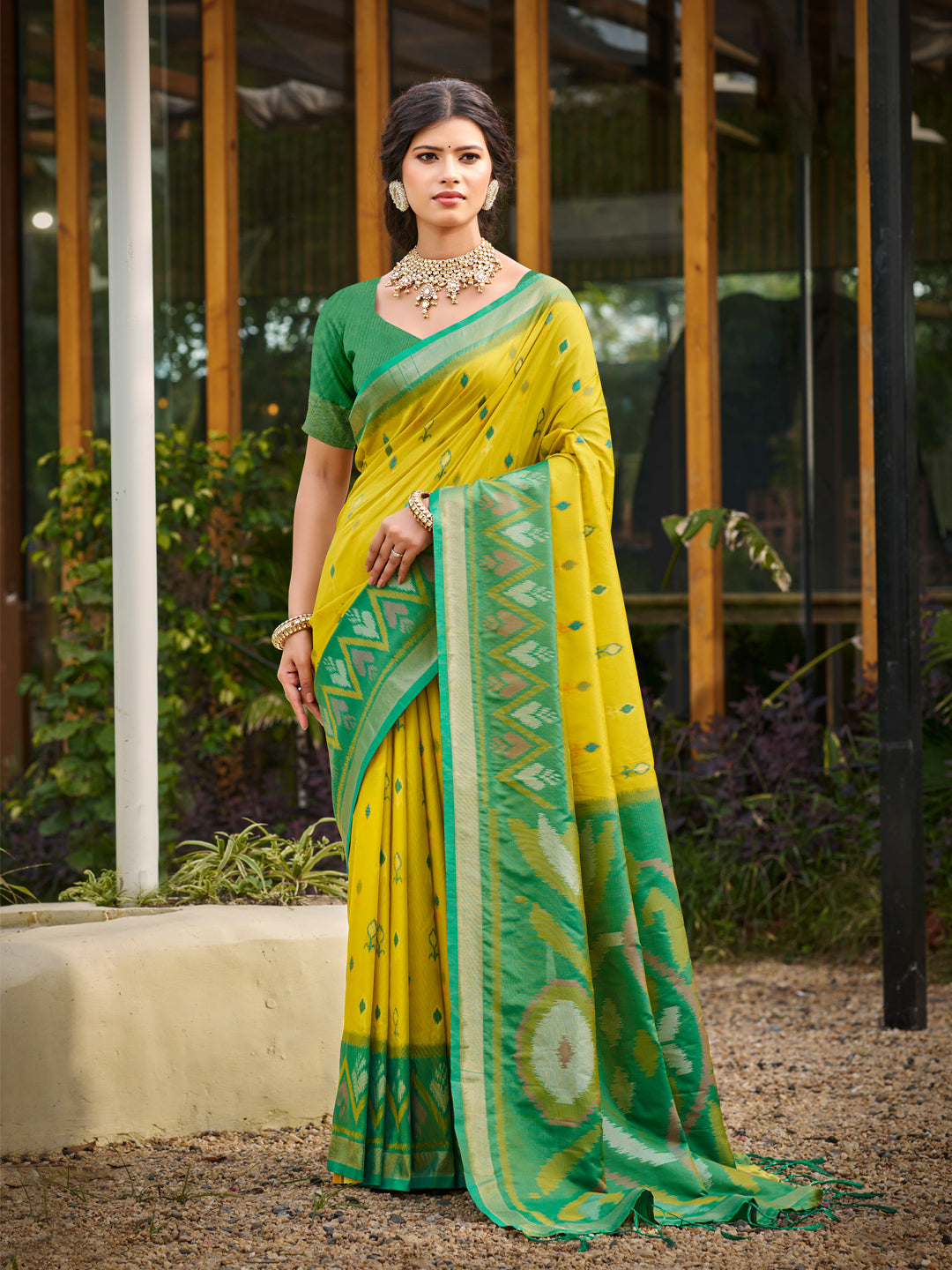 Sutriti Yellow Pochampalli Silk Saree | Traditional Wedding & Festive Wear Saree