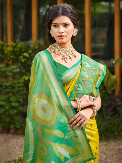 Sutriti Yellow Pochampalli Silk Saree | Traditional Wedding & Festive Wear Saree