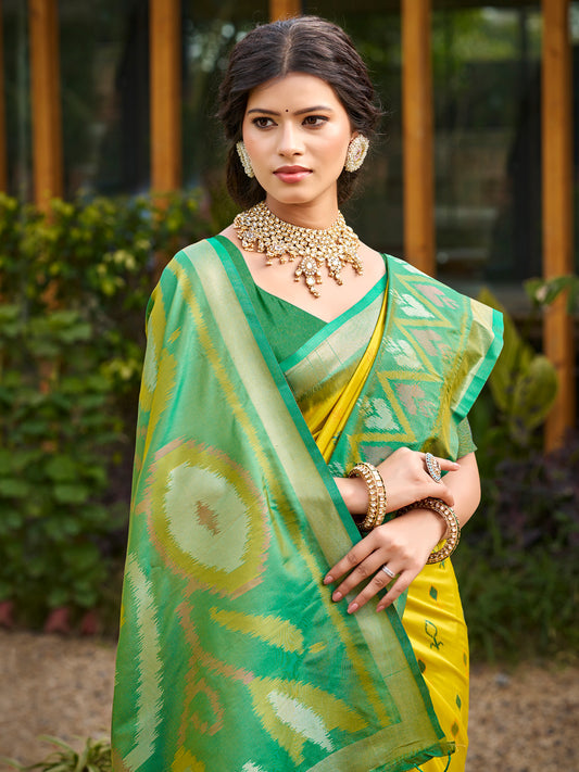 Sutriti Yellow Pochampalli Silk Saree | Traditional Wedding & Festive Wear Saree