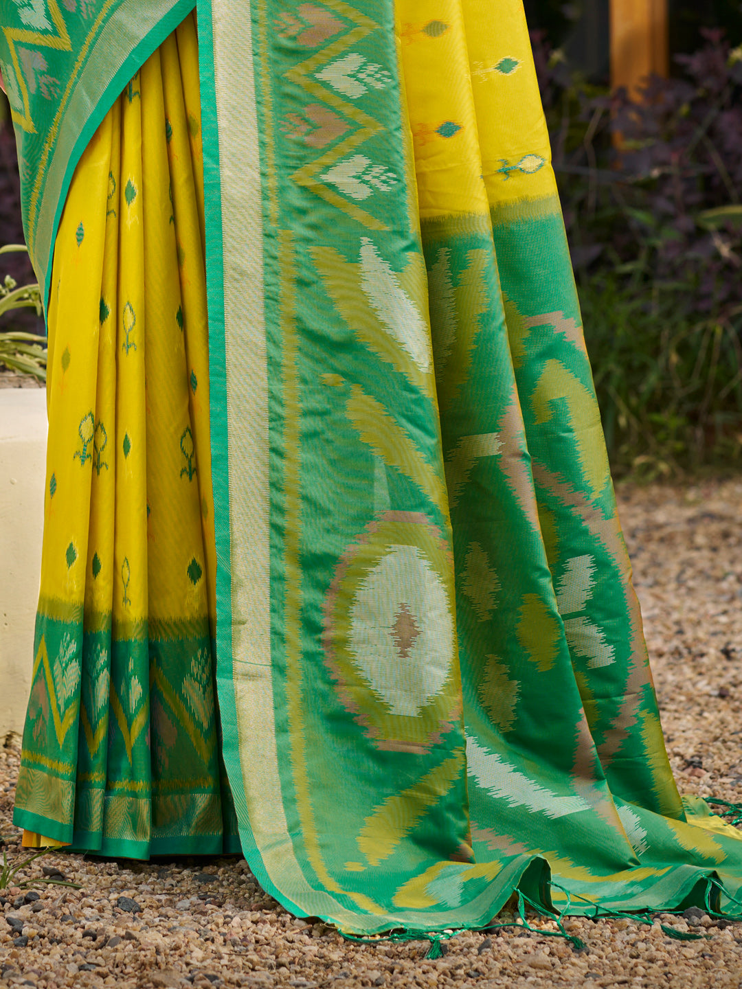 Sutriti Yellow Pochampalli Silk Saree | Traditional Wedding & Festive Wear Saree
