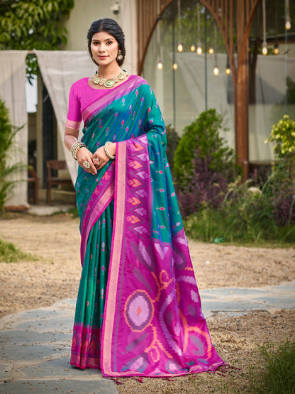 Sutriti Teal Blue Pochampalli Silk Saree | Traditional Wedding & Festive Wear Saree
