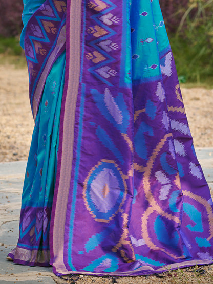 Sutriti Blue Pochampalli Silk Saree | Traditional Wedding & Festive Wear Saree