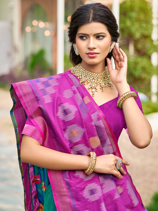 Sutriti Teal Blue Pochampalli Silk Saree | Elegant Traditional Wedding & Festive Wear Saree