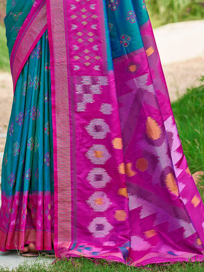 Sutriti Teal Blue Pochampalli Silk Saree | Elegant Traditional Wedding & Festive Wear Saree