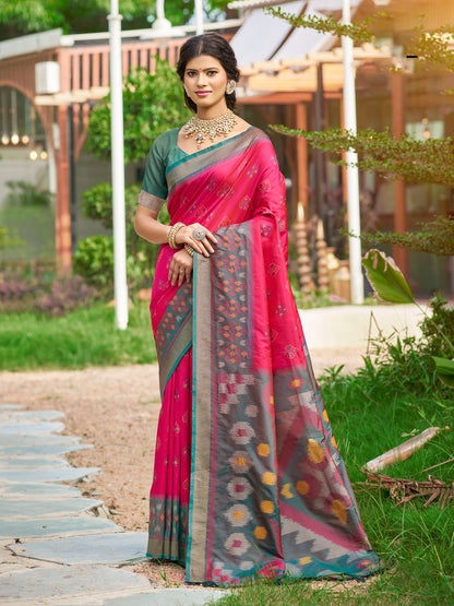 Sutriti Pink Pochampalli Silk Saree | Elegant Traditional Wedding & Festive Wear Saree