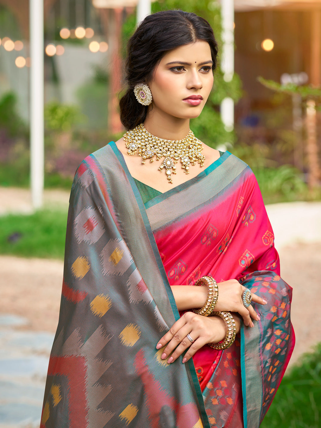 Sutriti Pink Pochampalli Silk Saree | Elegant Traditional Wedding & Festive Wear Saree