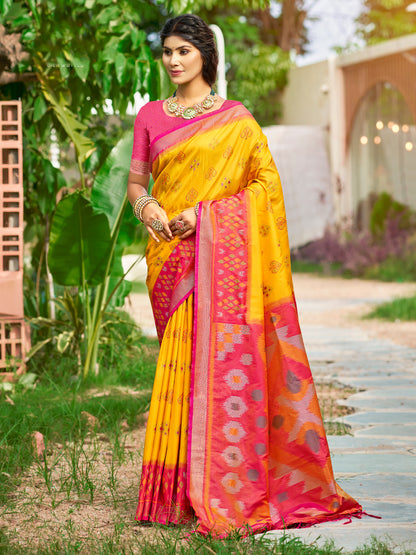 Sutriti Yellow Pochampalli Silk Saree | Elegant Traditional Wedding & Festive Wear Saree