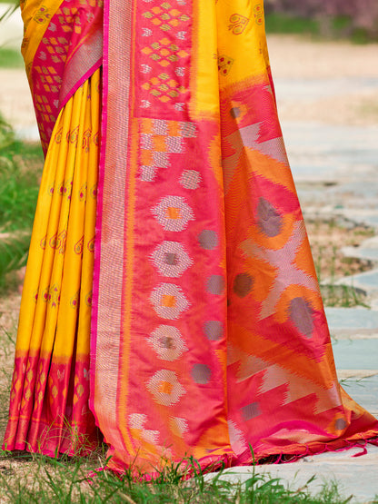 Sutriti Yellow Pochampalli Silk Saree | Elegant Traditional Wedding & Festive Wear Saree
