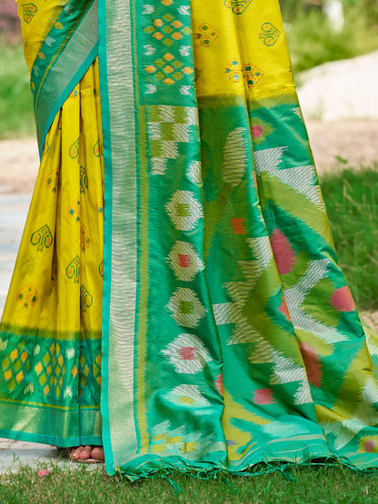 Sutriti Mustard Yellow Pochampalli Silk Saree | Elegant Traditional Wedding & Festive Wear Saree