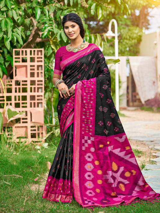Sutriti Black Pochampalli Silk Saree | Elegant Traditional Wedding & Festive Wear Saree