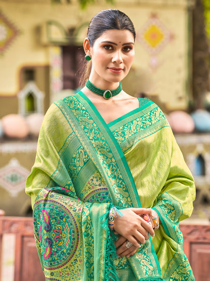 Sutriti Traditional Kanjivaram Silk Saree in Light Green with Grand Zari Pallu and Matching Blouse