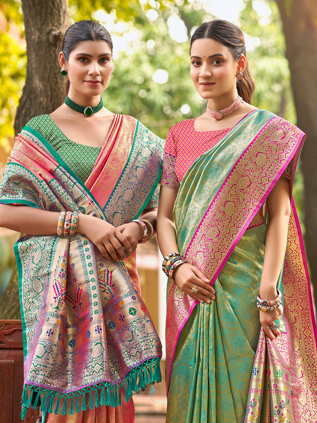 Sutriti Traditional Kanjivaram Silk Saree in Pink with Grand Zari Pallu and Matching Blouse