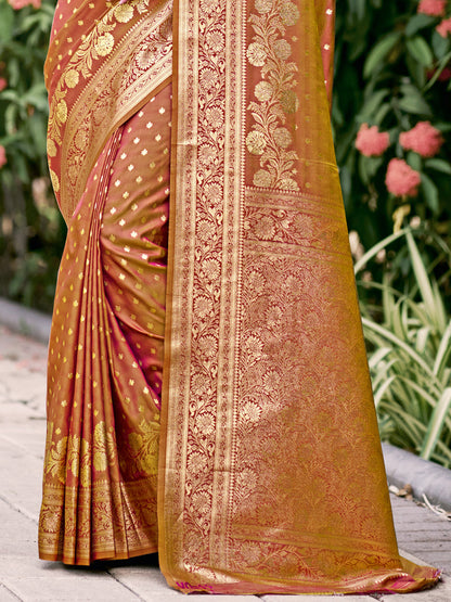 Sutriti Rust Brown Banarasi Silk Saree with Golden Zari Weaving & Rich Pallu | Wedding & Festive Wear