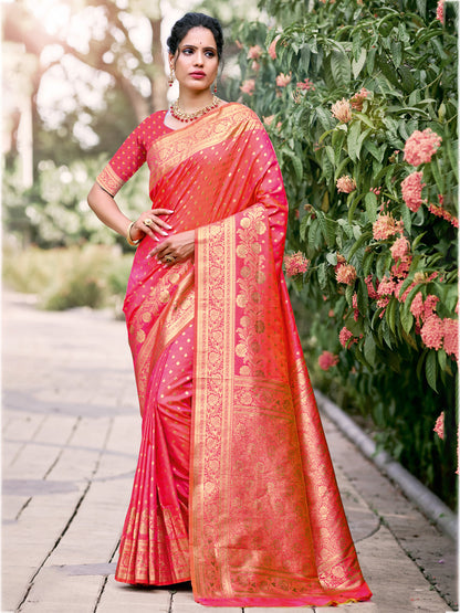 Sutriti Rust Pink Banarasi Silk Saree with Golden Zari Weaving & Rich Pallu | Wedding & Festive Wear