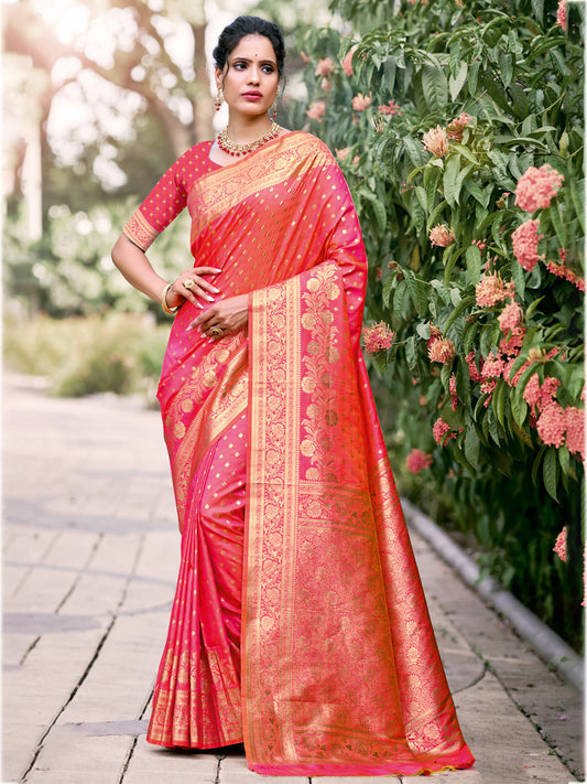 Sutriti Rust Pink Banarasi Silk Saree with Golden Zari Weaving & Rich Pallu | Wedding & Festive Wear